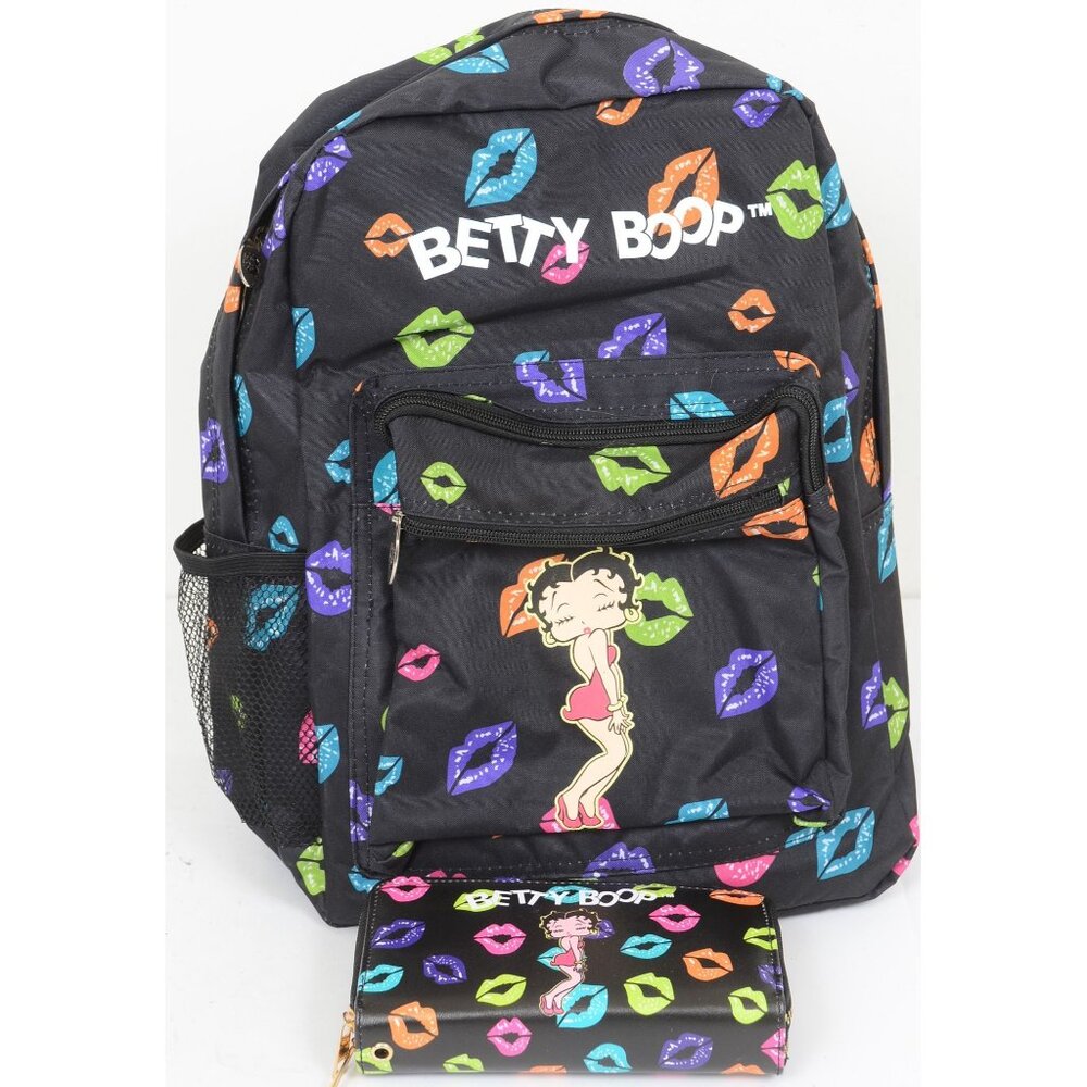 Betty Boop 2 Piece Set Wallet & Backpack Colorful Rainbow LIPS‎ Travel Vacay NEW